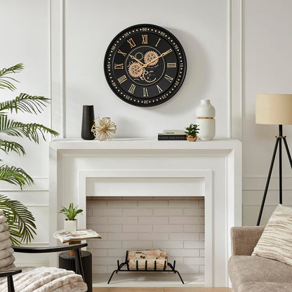 CLXEAST Mid Century Minimalist Modern Wall Clocks,24 Inch Wall Clock with Moving Gears, Large Cream Gold Wall Clocks for Living Room Decor,House Warming Gifts New Home