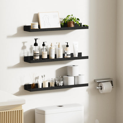 upsimples Floating Shelves for Wall, Wall Shelves for Decor Storage Set of 6, Wall Mounted Wood Shelf for Bedroom, Living Room, Bathroom, Kitchen, Picture Ledge Shelf, Black