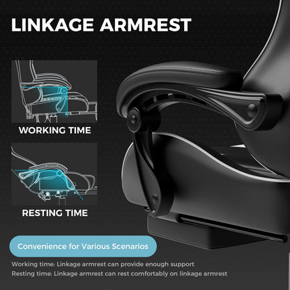 GTPLAYER Gaming Chair, Computer Chair with Footrest and Lumbar Support, Height Adjustable Game Chair with 360°-Swivel Seat and Headrest and for Office or Gaming (Pearl White)