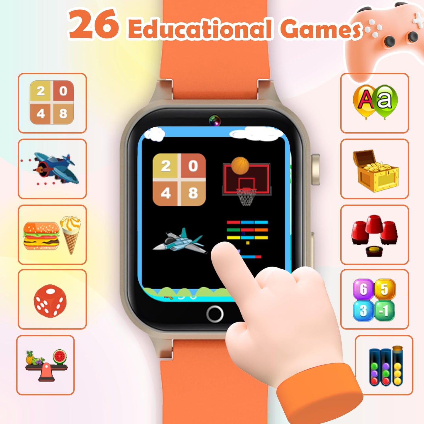 Luyiilo Smart Watch for Kids, with 26 Puzzle Games, Touch Screen, HD Camera, Alarm Clock, Toys for Ages 4-12 Years Old.Birthday Gift for Boys Girls (Blue)