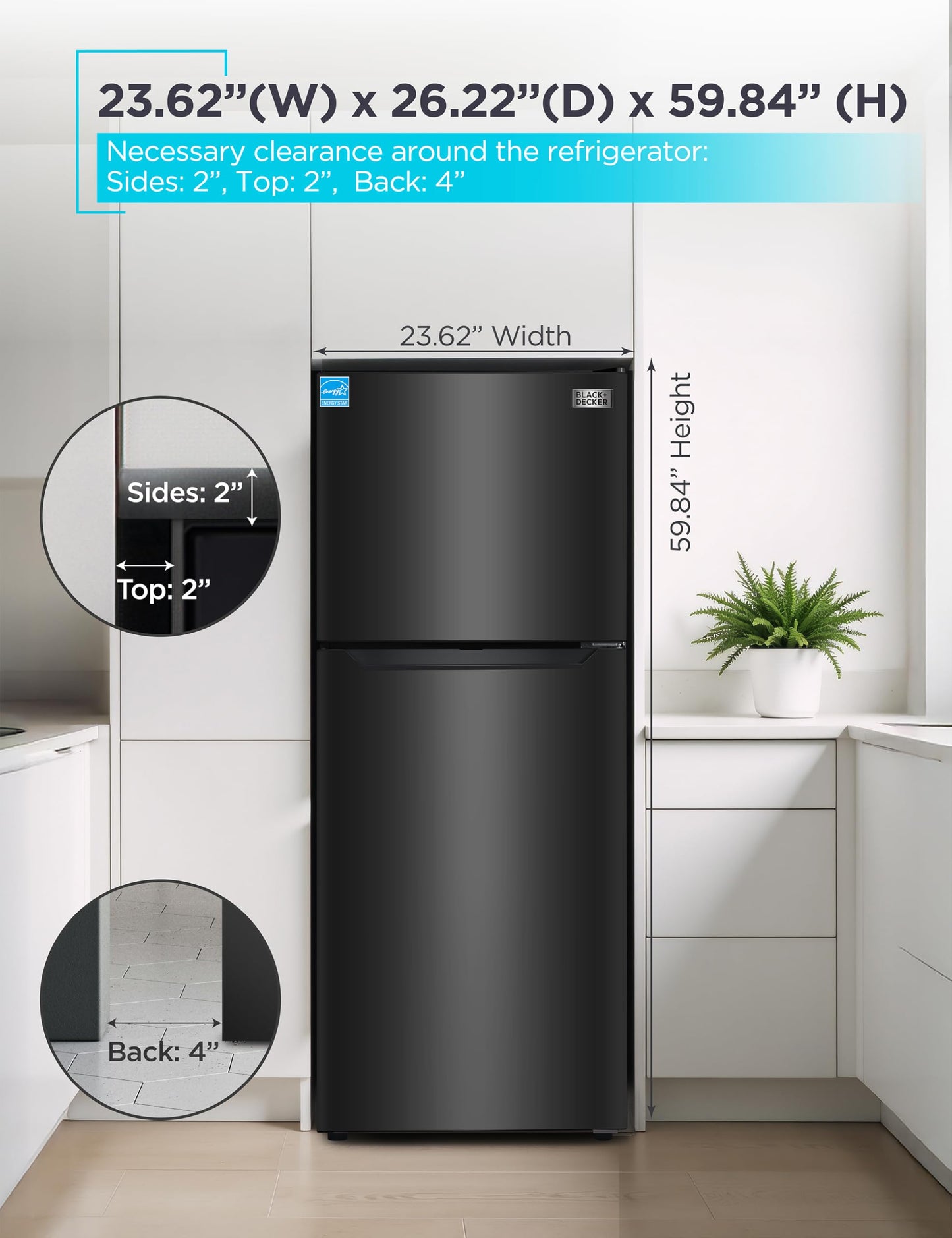 BLACK+DECKER 16.4 Cu. Ft. Top Mount Refrigerator with Freezer, 2 Door Refrigerator with Top Freezer and Separate Temperature Controls, Auto Defrost, BR1640KW, White