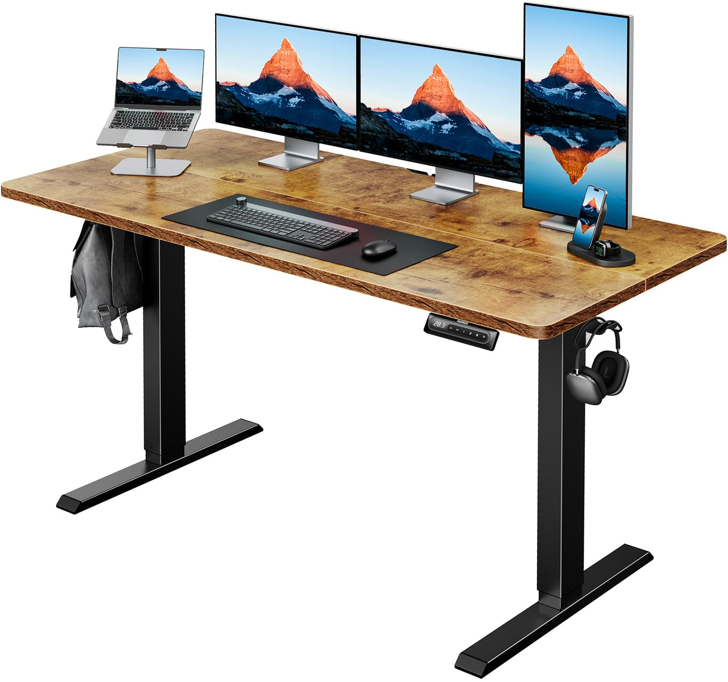 HUANUO 32" Small Electric Standing Desk Adjustable Height, 4 Memory Height Settings, Sit Stand Up Desk for Home Office & Computer Workstation, LightWalnut