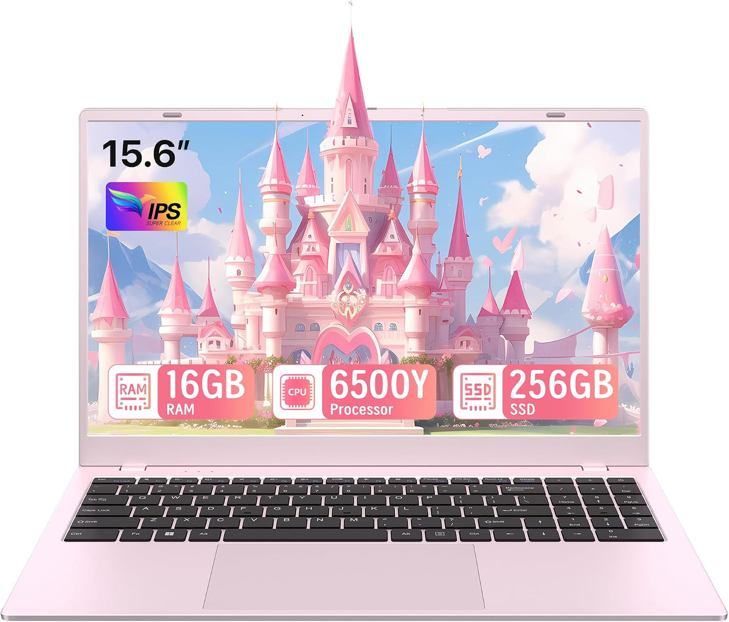 15.6" Pink Laptop, Laptop with 16GB RAM 256GB SSD, Gold 6500Y(Beat Pentium, Up to 3.4GHz), 1080P FHD IPS Display, Bluetooth, WIFI, HDMI, USB-C, USB3.2, 38WH Battery, Laptop Computer for Students