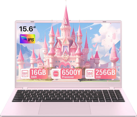 15.6" Pink Laptop, Laptop with 16GB RAM 256GB SSD, Gold 6500Y(Beat Pentium, Up to 3.4GHz), 1080P FHD IPS Display, Bluetooth, WIFI, HDMI, USB-C, USB3.2, 38WH Battery, Laptop Computer for Students