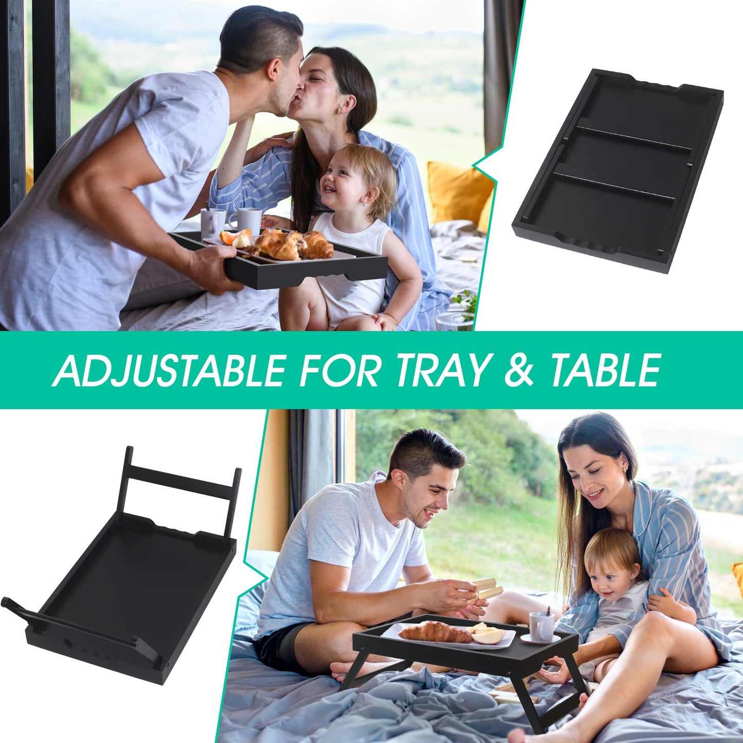 Artmeer Bed Tray Table with Folding Legs,Bamboo Breakfast in Bed for TV Table, Laptop Computer Tray,Eating,Snack Tray(Bamboo)