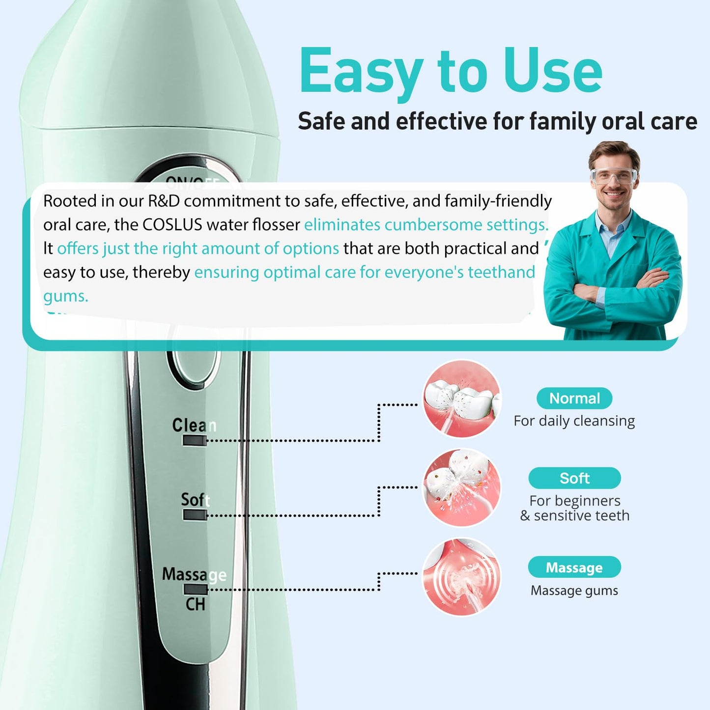 COSLUS ADA Accepted Water Dental Flosser Teeth Pick C20: Portable Cordless Oral Irrigator 300ML Rechargeable Travel Irrigation Cleaner IPX7 Waterproof Electric Flossing Machine, Professional Set Black