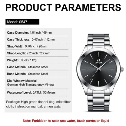 LN LENQIN Mens Watches Waterproof Stainless Steel Watch for Men Analog Quartz Fashion Business Designer Wristwatch