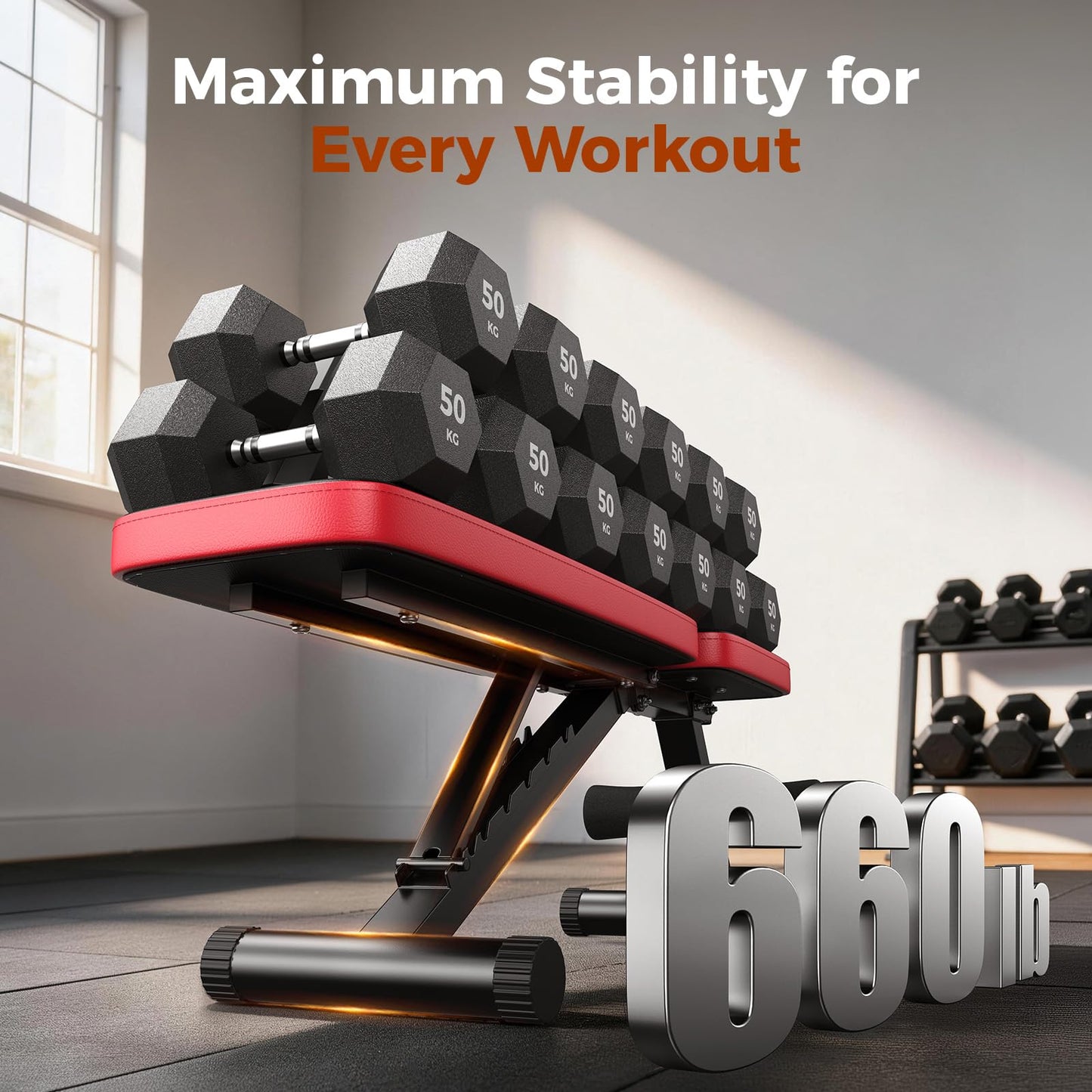 NICEPEOPLE Adjustable Weight Bench for Home Gym, 660LBS Capacity Workout Bench with 8 Backrests for Chest Shoulders Arms, Compact and Foldable Strength Bench for Small Space Apartment Room
