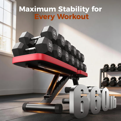 NICEPEOPLE Adjustable Weight Bench for Home Gym, 660LBS Capacity Workout Bench with 8 Backrests for Chest Shoulders Arms, Compact and Foldable Strength Bench for Small Space Apartment Room