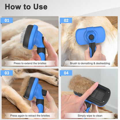 Dipoo Self Cleaning Shedding Brush - Skin Friendly Grooming Tool for Dogs, Cats, and Puppies, Deshedding and Hair Removal for Long and Short Haired Pets, Black