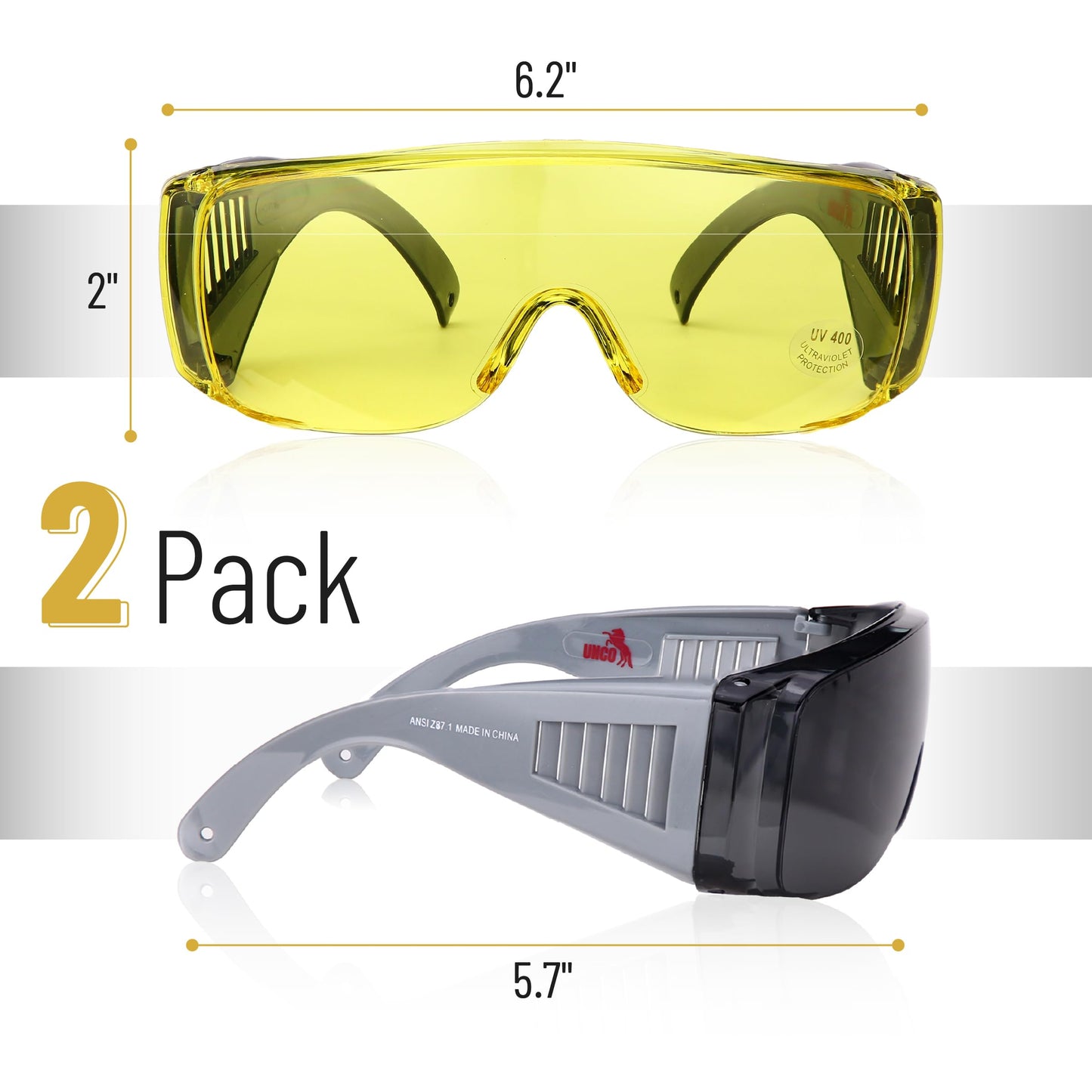 UNCO- Safety Goggles Over Glasses, Protective Goggles, Anti Fog, Work, Safety Glasses Over