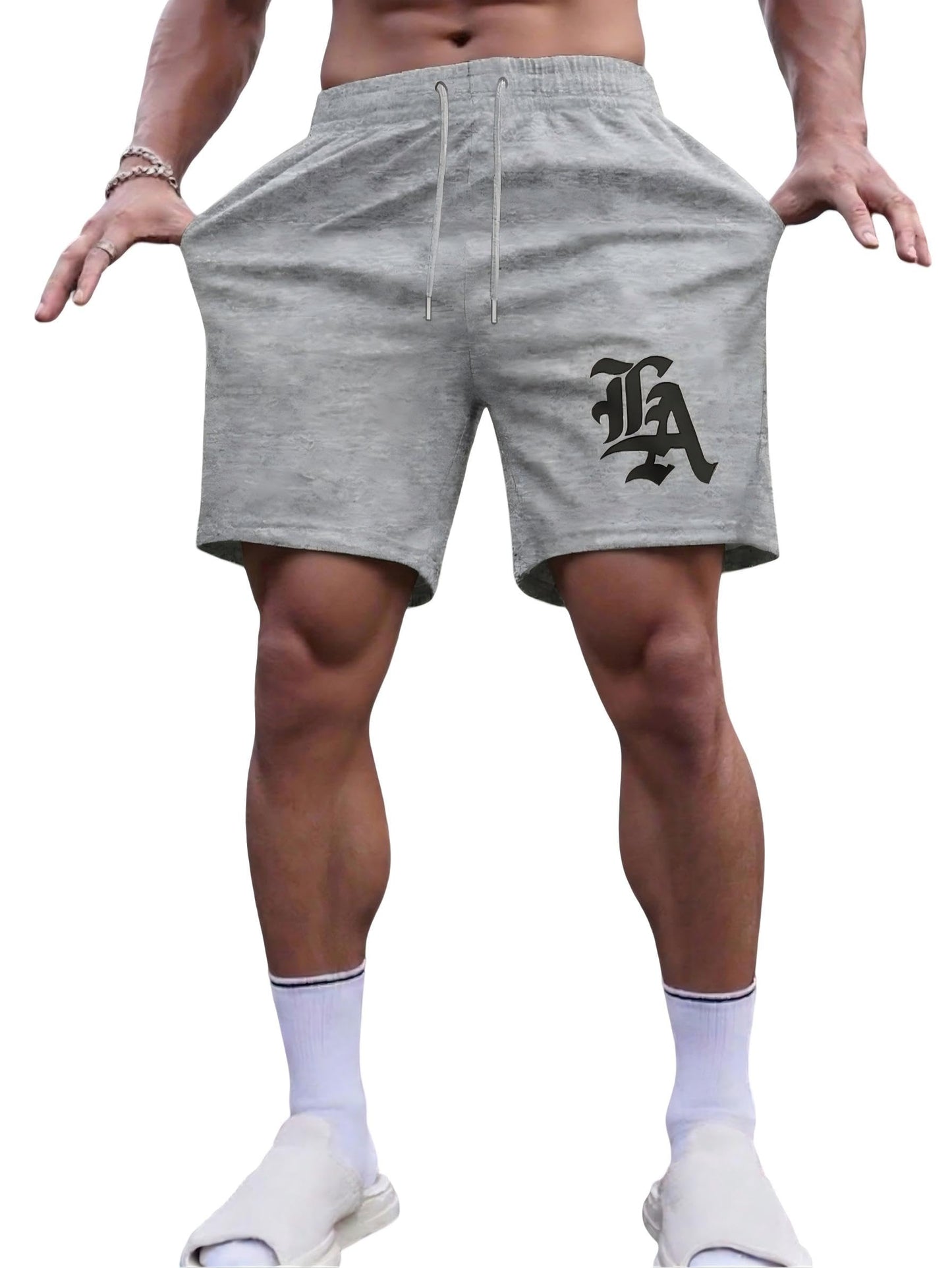 QJQ Men's Letter Graphic Drawstring Waist Shorts Summer Casual Workout Athletic Gym Track Shorts Streetwear