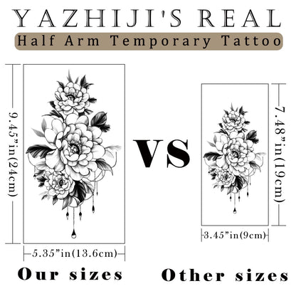 Yazhiji 36 Sheets Temporary Tattoos Stickers, 12 Sheets Fake Body Arm Chest Shoulder Tattoos for Men or Women with 24 PCS Tiny Black Tattoos
