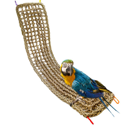 Bird Seagrass Mat 30 x 7 Inch Parrot Natural Seagrass Woven Net Hammock Parakeet Climbing Rope Ladder Mat Chew Toys Cage Accessories for Pigeon Macaw Cockatiel Conure Cockatoo Rat Bearded Dragon