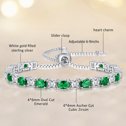 Sterling Silver Birthstone Bracelets for Women White Gold Tennis Bracelets Adjustable Chain 6-9 Inchs Jewelry Hypoallergenic Anniversary Birthday Gifts for Women Mom Wife Her