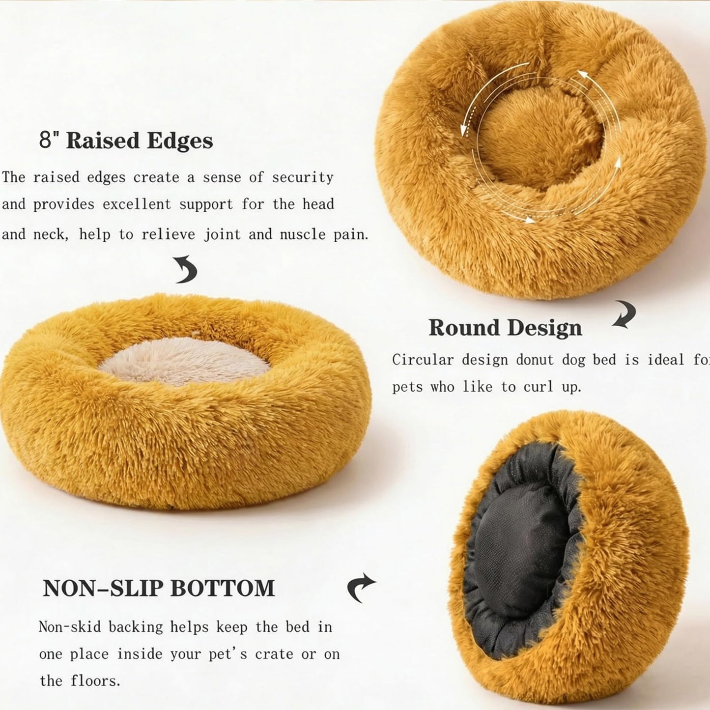 Small Calming Dogs Bed for Small Dogs Anti-Anxiety Machine Washable Fluffy Luxury Anti-Slip Waterproof Mute Base Warming Cozy Soft Pet Puppy Round Bed