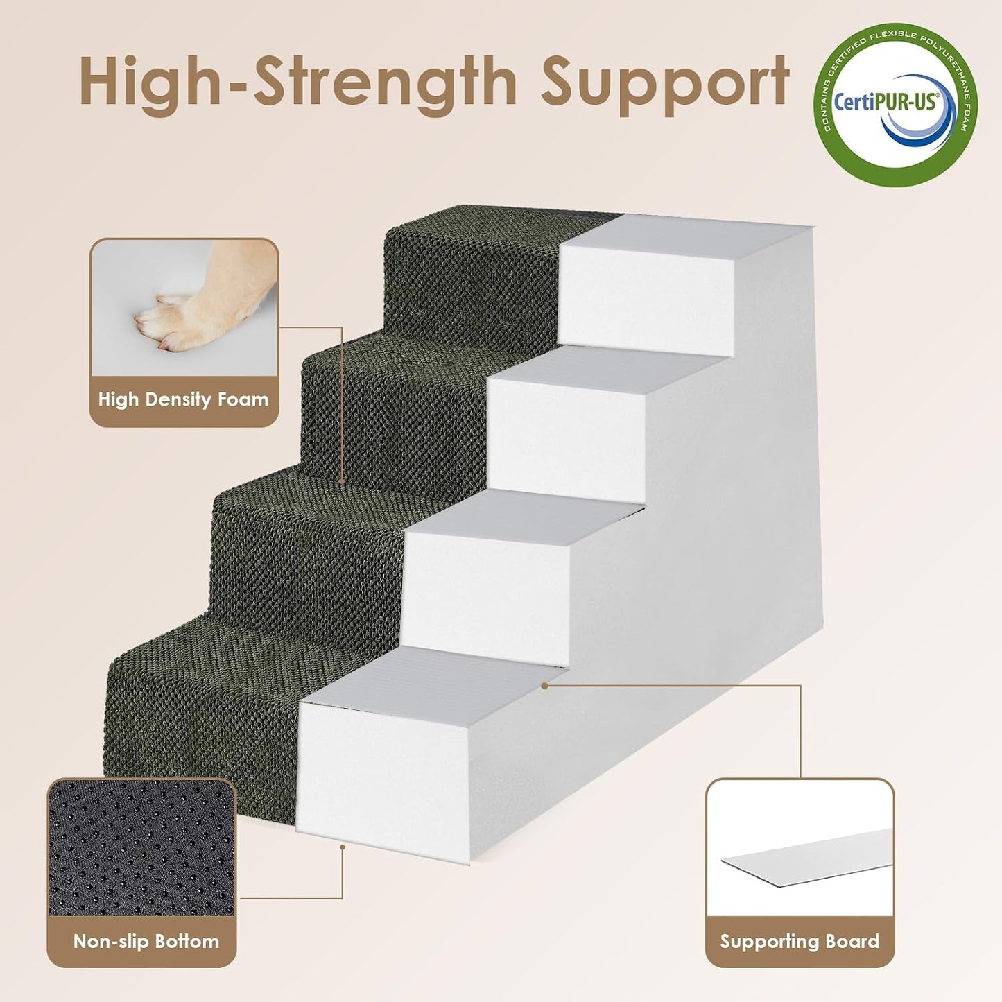 EHEYCIGA Dog Stairs for Small Dogs 13.5" H, 3-Step Dog Steps for Couch Sofa and Chair, Pet Steps for Medium Cats, Non-Slip Balanced Pet Ramp Indoor, Grey