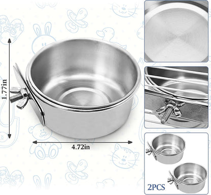 PINVNBY Parrot Feeding Cups Birds Food Dish Stainless Steel Parrot Feeders Water Cage Bowls with Clamp Holder for Cockatiel Conure Budgies Parakeet Parrot Macaw Small Animal Chinchilla Pack of 2