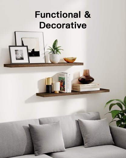AMADA HOMEFURNISHING Floating Shelves, Paulownia Wood Wall Shelves for Bathroom/Living Room/Bedroom/Kitchen/Home Office, Natural Wood Floating Shelf for Home Storage & Organization, Set of 4, AMFS40BN