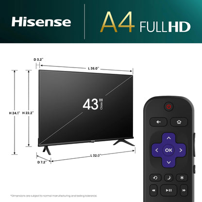 Hisense 32-Inch Class A4 Series HD 720p Smart Roku TV with Alexa Compatibility (32A4HNR) - Dolby Audio, Slim Bezel Design, Google Assistant