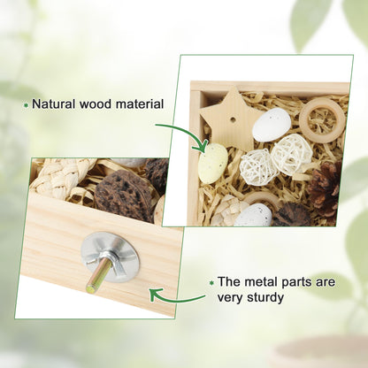 Bird Foraging Toys Box, Wooden Foraging and Shredding Toy for Birds, Bird Box for Mental Stimulation, Wood Colour