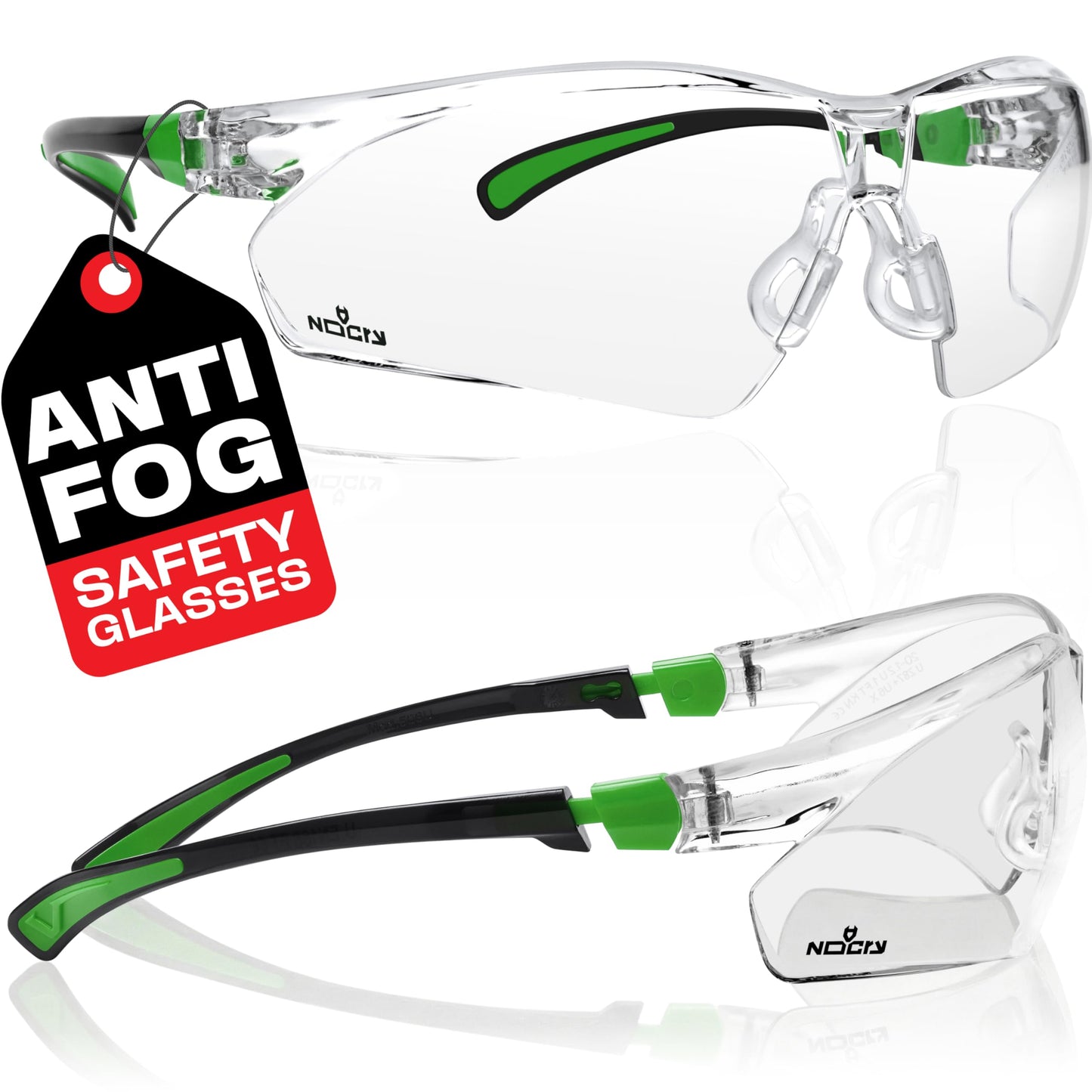 NoCry Clear Safety Glasses for Men and Women with Anti-Fog and Scratch Resistant Wrap Around Lenses, Adjustable Temples and Nose Pads — ANSI Z87 Certified Protective Eyewear with 100% UV Shielding