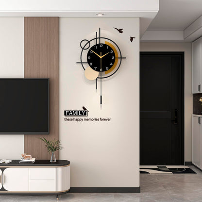 Wall Clock Decorative Large Modern Wall Clock Silent Non-Ticking Battery Operated Gold Unique Pendulum Clock for Living Room,Bedroom,Office,Kitchen,Bathroom,Wall Decor 13.8x21.9in