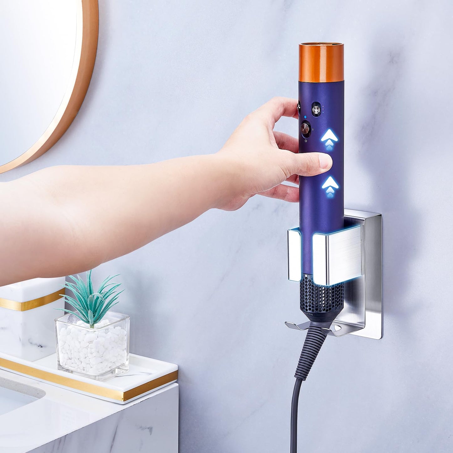 Hair Straightener Holder Wall Mounted Blow Dryer Holder, Blow Dryer and Curling Iron Holder, Hair Dryer and Straightener Holder, Bathroom Hair Tools Organizer and Storage (Black, 1Pc)