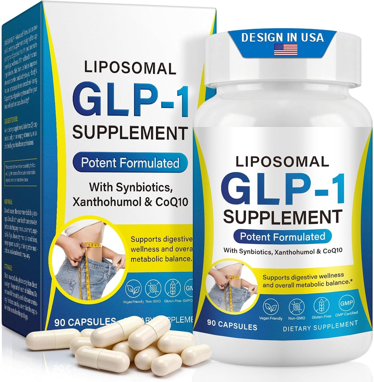 asusxcli GLP-1 Supplement - Dietary Supplement -Synbiotics - Curb Appetite, Boost Metabolism & Support Gut Health for Women & Men Lean Body Support - 90 Capsules