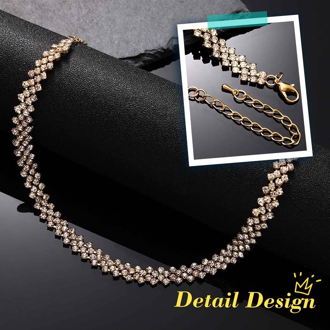 JEAIRTS Rhinestone Choker Necklace Gold Diamond Neck Chain Costume Jewelry