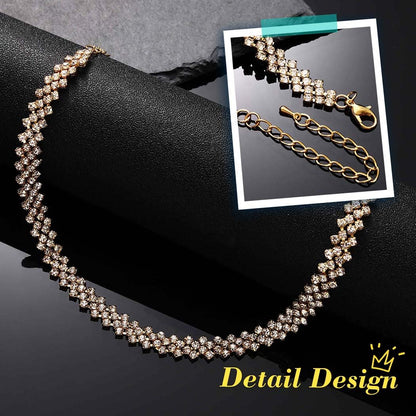 JEAIRTS Rhinestone Choker Necklace Gold Diamond Neck Chain Costume Jewelry