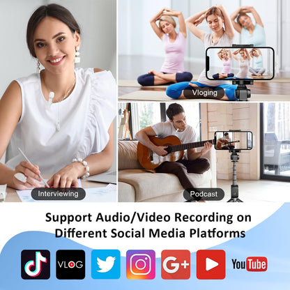 MAYBESTA Wireless Mini Microphone for iPhone, Android Phone - 2 Pack Lavalier Lapel Mic for Audio Video Recording - Clip on Content Creator Microphones for YouTube Tiktok Podcast Vlogging