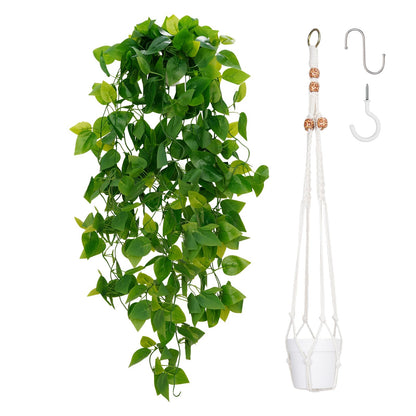 BLEUM CADE Fake Hanging Plants, 2pcs Artificial Pothos Vines Faux Plants Greenery for Wall Home Living Room Office Indoor Outdoor Decor (No Baskets)