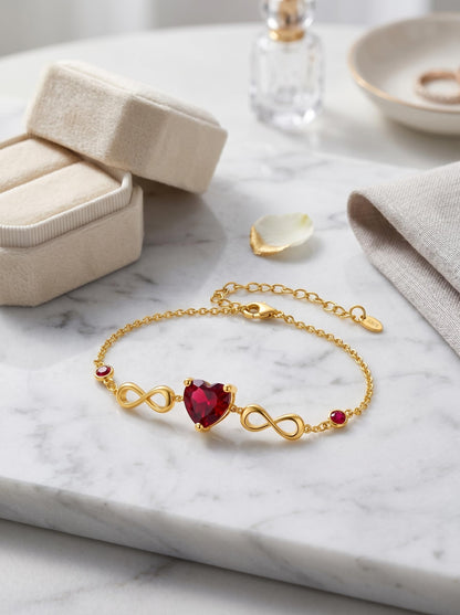 14K Gold Infinity Birthstone Bracelets for Women, Infinity Love Heart Birthstone Link Bracelets for Women, 14K Gold Plated Jewelry Birthday Gifts for Wife Girlfriend Mom, 7+2 Inch