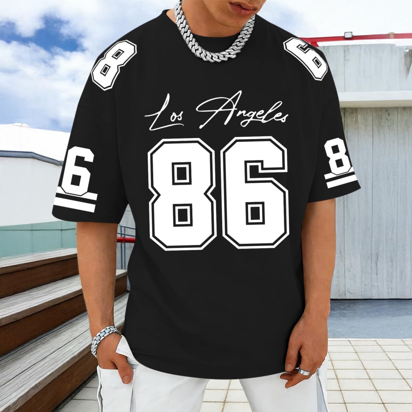 Graphic Tees Men Oversized Streetwear Tshirts for Men Number Los Angeles Print Jerseys Shirt Casual Tee Top