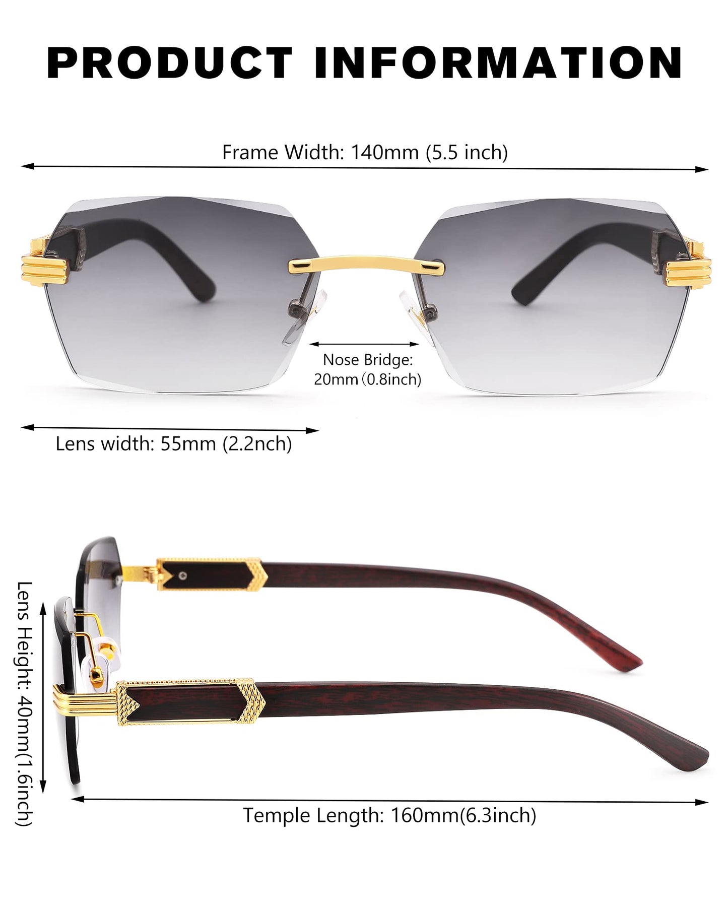 Pro Acme Rimless Rectangle Sunglasses for Men Women Hexagon Shade Eyewear Frameless y2k Glasses