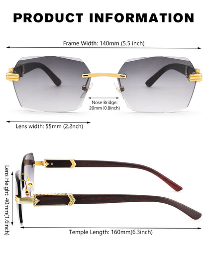 Pro Acme Rimless Rectangle Sunglasses for Men Women Hexagon Shade Eyewear Frameless y2k Glasses