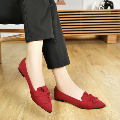 HIULYCENCE Flats for Womens Pointed Toe Ballet Flats with Bow Comfortable Knit Dressy Flats