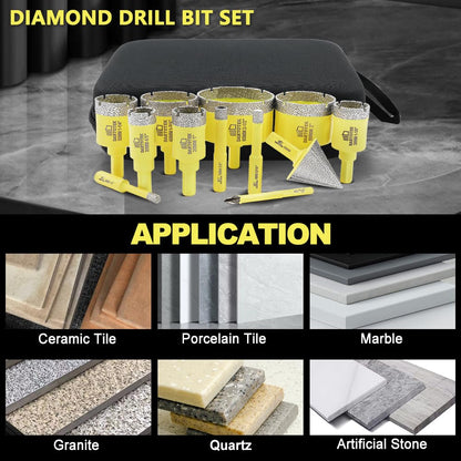 Diamond Core Drill Bits Set for Tile, DARTOTEK 10PCS Porcelain Hole Saw Kit with Aluminum Case, (6/6/8/20/35/50/65mm+2" Chamfer bit +SDS Adapter, Dry/Wet Drilling for Ceramic, Granite & Marble