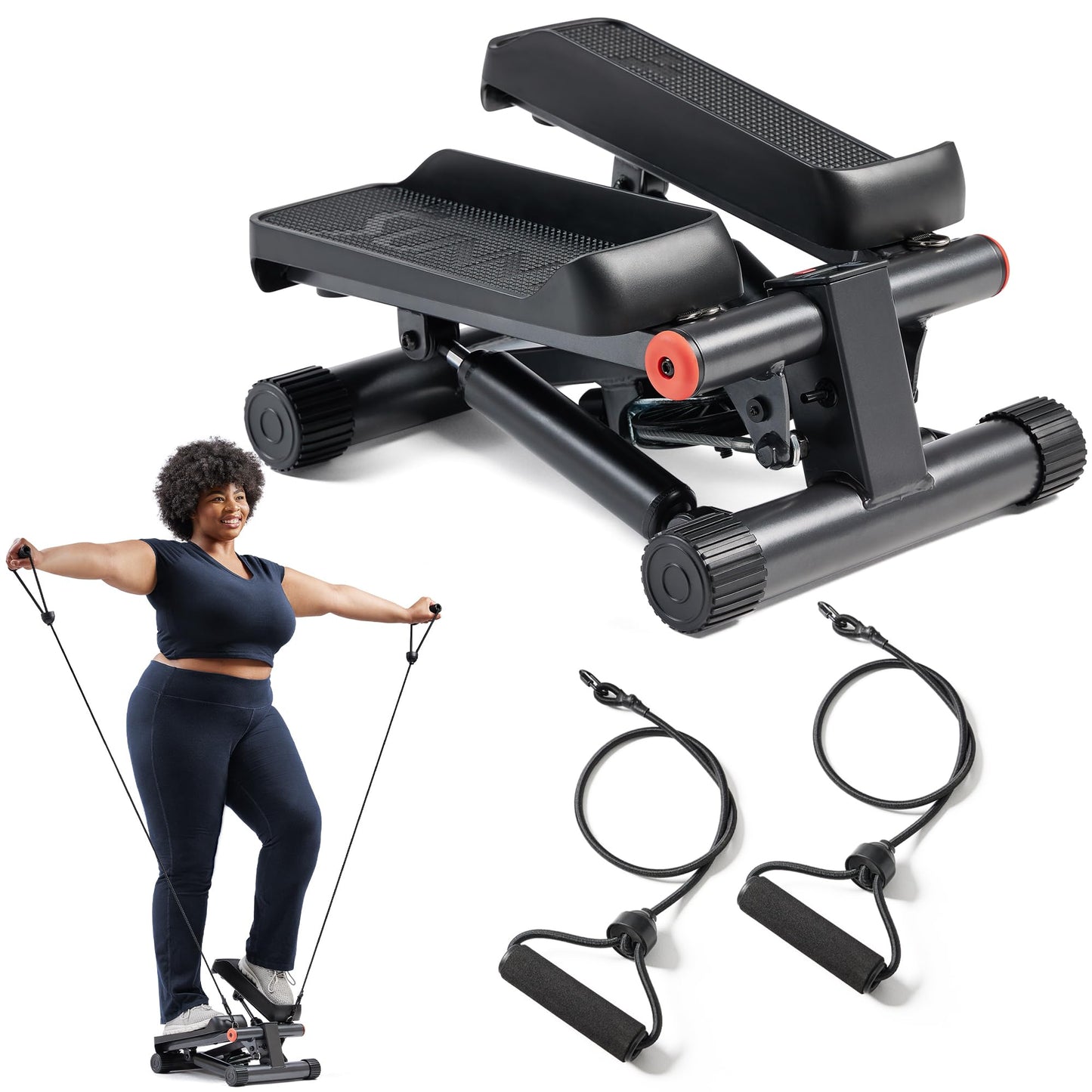 Sunny Health & Fitness Mini Steppers for Exercise at Home, Stair Step Workout Machine with Resistance Bands, Full Body Cardio Equipment, Optional Free SunnyFit App Connection Smart Stepper