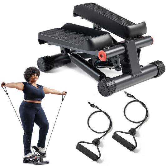 Sunny Health & Fitness Mini Steppers for Exercise at Home, Stair Step Workout Machine with Resistance Bands, Full Body Cardio Equipment, Optional Free SunnyFit App Connection Smart Stepper