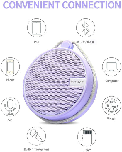 INSMY C12 IPX7 Waterproof Shower Bluetooth Speaker, Portable Small Speaker, Speakers Bluetooth Wireless Loud Clear Sound Support TF Card Suction Cup for Kayak Canoe Beach Gift (Black)