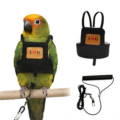 Bird Flight Harness Vest, Adjustable Training Design Anti-Bite, Suit with Leash for Parakeets Cockatiels Conures Budgies, Bird Flying Clothes with Rope and Handle (Cowboy L)