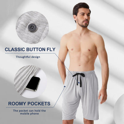 BAMBOO COOL Men's Pajama bottoms Lounge Sleep Shorts Soft Comfortable Breathable Pajamas Shorts with Pockets 2 Pack
