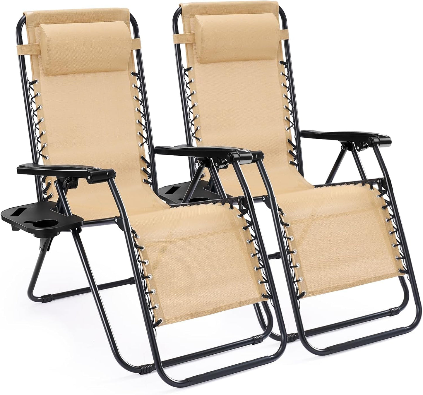Alpen Zero Gravity Lounge Chair Set of 2, Patio Chair Folding Lounge Chairs for Outside, Portable Camping Chairs with Pillow and Cup Holder, Outdoor Recliner for Beach Outdoor Camping, Black