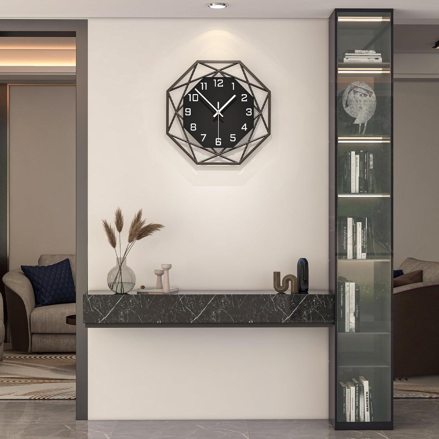 Modern Wall Clocks for Living Room Decor 12in Black Wall Clock Silent Non-Ticking Quartz Battery Operated for Office Kitchen Bedroom Bathroom Minimalist Small Clock Decoration Easy to Read