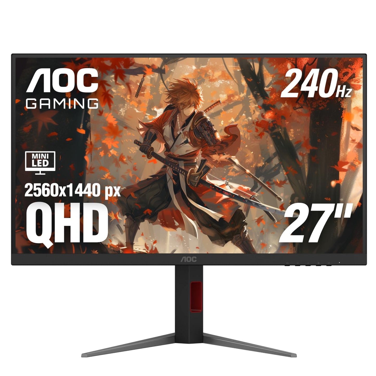 AOC 27 Inch QHD Gaming Monitor 240Hz 0.3ms, Overclock 260Hz, IPS, 2560x1440, G-Sync Compatible, HDR Ready, DisplayPort 1.4 HDMI 2.0, VESA Mount, 3-Year Zero-Bright-Dot, Q27G41ZE