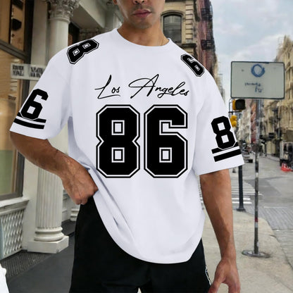 Graphic Tees Men Oversized Streetwear Tshirts for Men Number Los Angeles Print Jerseys Shirt Casual Tee Top