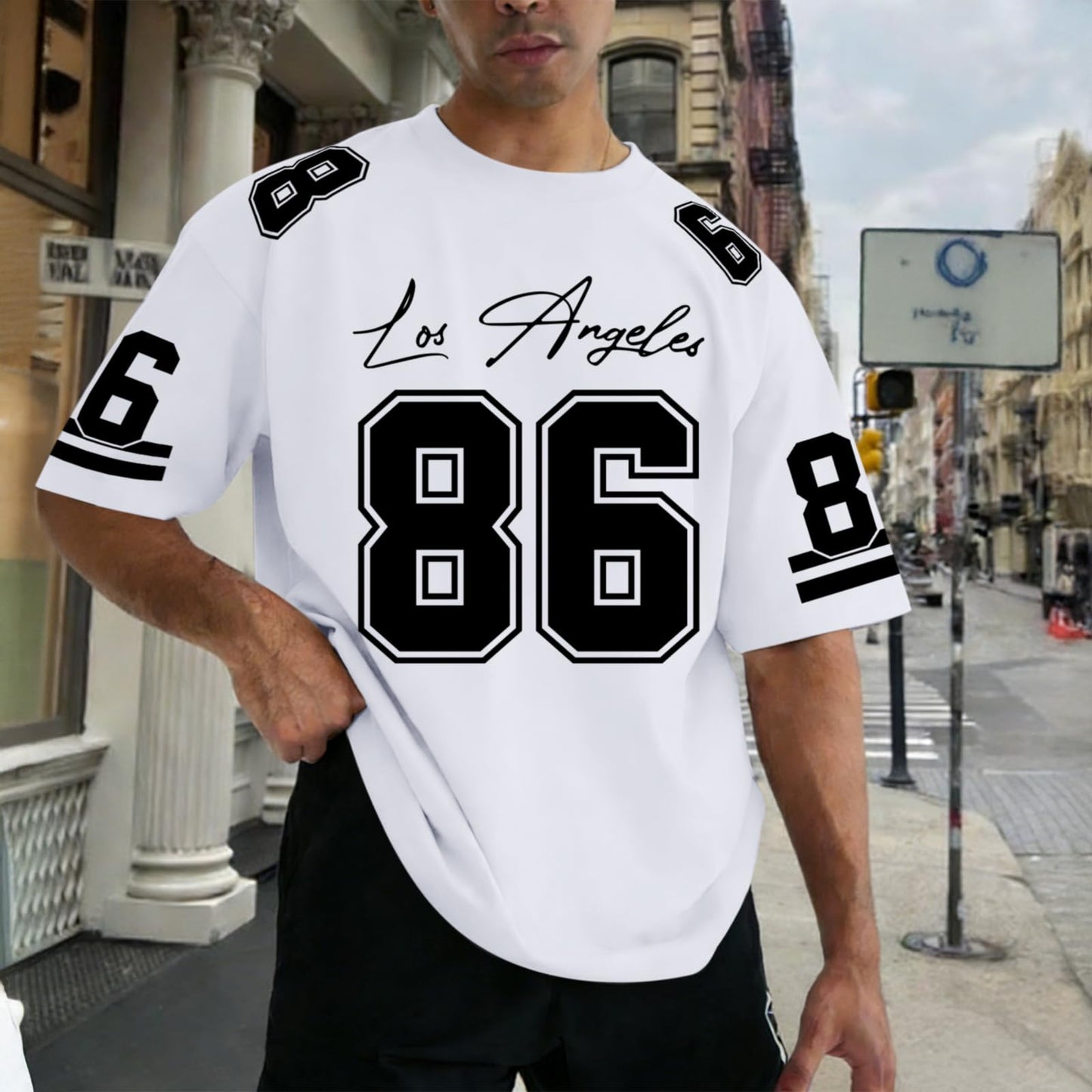 Graphic Tees Men Oversized Streetwear Tshirts for Men Number Los Angeles Print Jerseys Shirt Casual Tee Top
