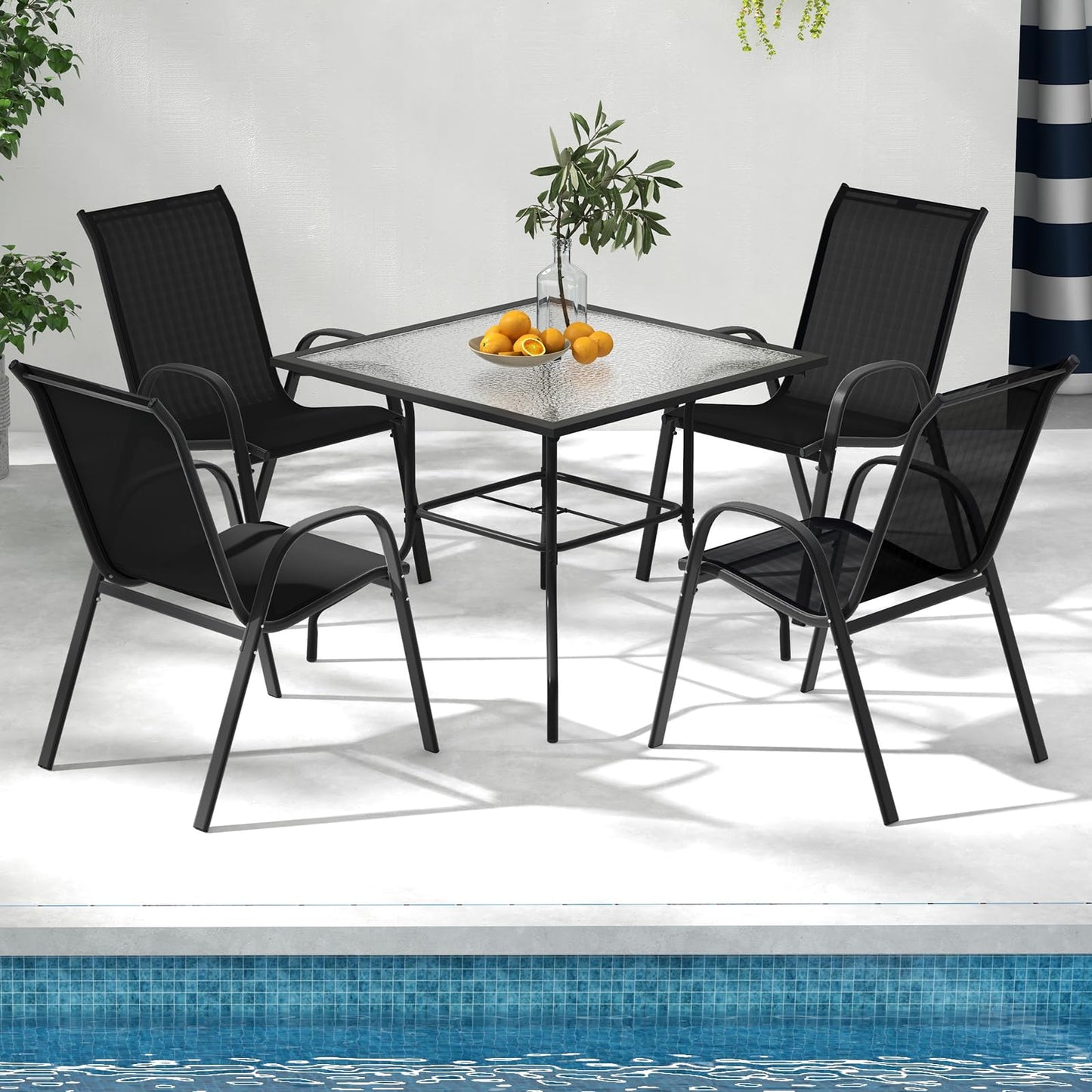 Tangkula Patio Dining Chairs Set of 4, Outdoor Stackable All Weather Heavy Duty Dining Chairs Set with Armrests, Support 330 LBS, for Poolside, Backyard, Garden, Deck, Front Porch (Brown)